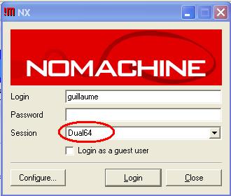 NX windows client login session splash screen.
